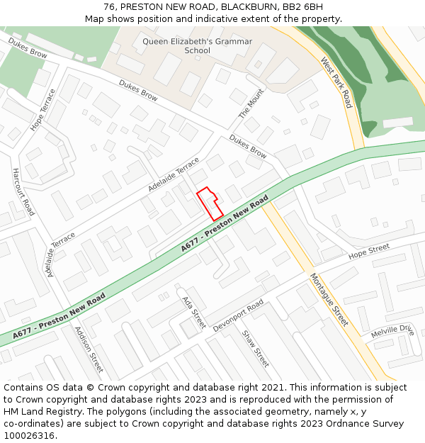 76, PRESTON NEW ROAD, BLACKBURN, BB2 6BH: Location map and indicative extent of plot