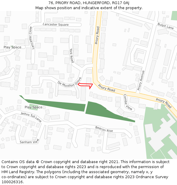 76, PRIORY ROAD, HUNGERFORD, RG17 0AJ: Location map and indicative extent of plot