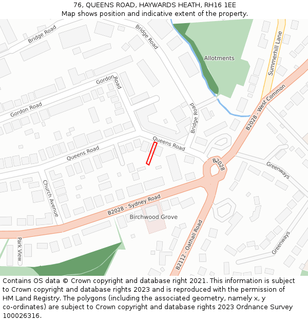 76, QUEENS ROAD, HAYWARDS HEATH, RH16 1EE: Location map and indicative extent of plot