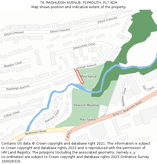 76, RASHLEIGH AVENUE, PLYMOUTH, PL7 4DA: Location map and indicative extent of plot