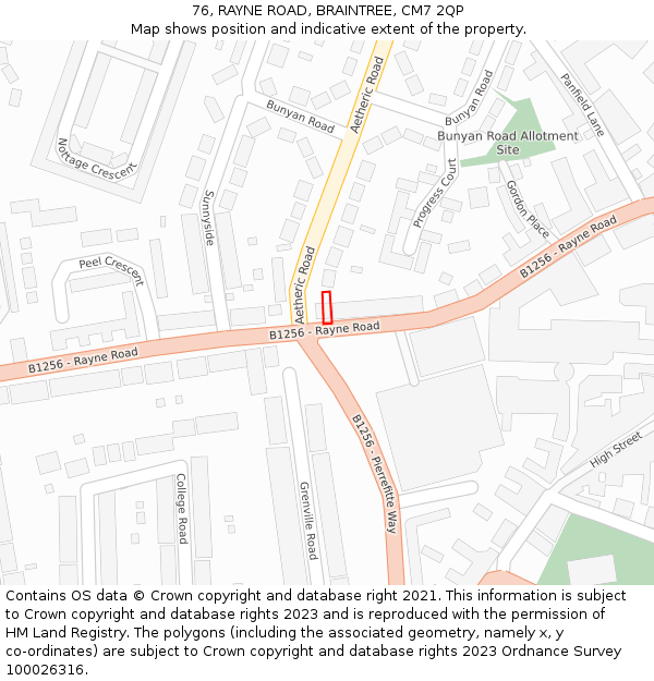 76, RAYNE ROAD, BRAINTREE, CM7 2QP: Location map and indicative extent of plot