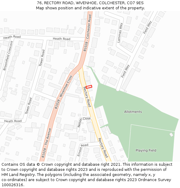 76, RECTORY ROAD, WIVENHOE, COLCHESTER, CO7 9ES: Location map and indicative extent of plot