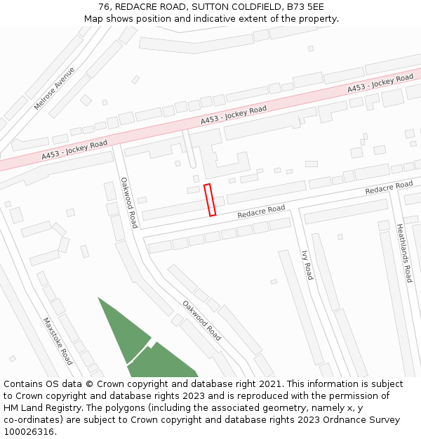 76, REDACRE ROAD, SUTTON COLDFIELD, B73 5EE: Location map and indicative extent of plot