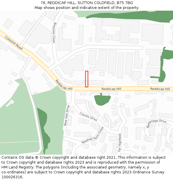 76, REDDICAP HILL, SUTTON COLDFIELD, B75 7BG: Location map and indicative extent of plot