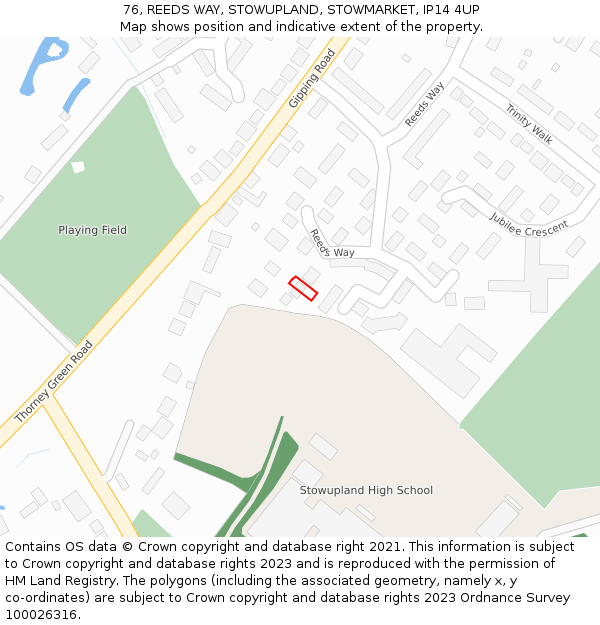 76, REEDS WAY, STOWUPLAND, STOWMARKET, IP14 4UP: Location map and indicative extent of plot