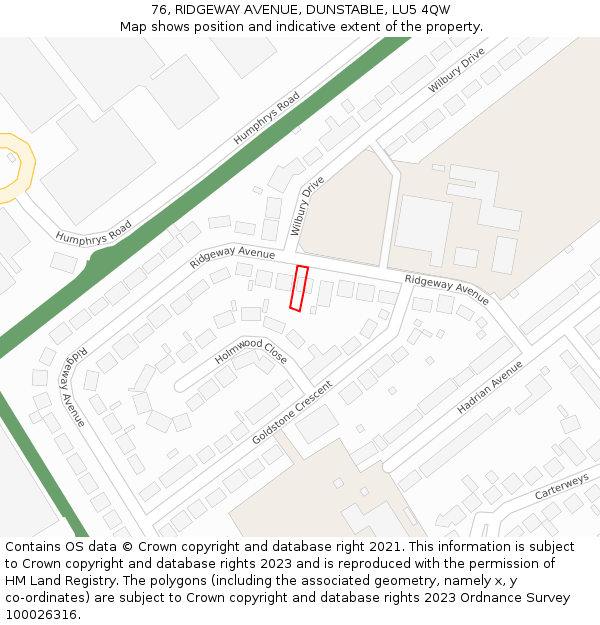 76, RIDGEWAY AVENUE, DUNSTABLE, LU5 4QW: Location map and indicative extent of plot