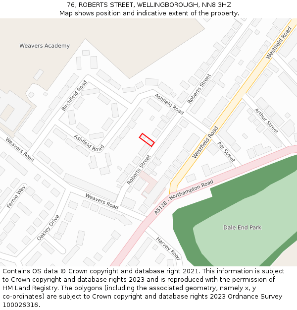 76, ROBERTS STREET, WELLINGBOROUGH, NN8 3HZ: Location map and indicative extent of plot