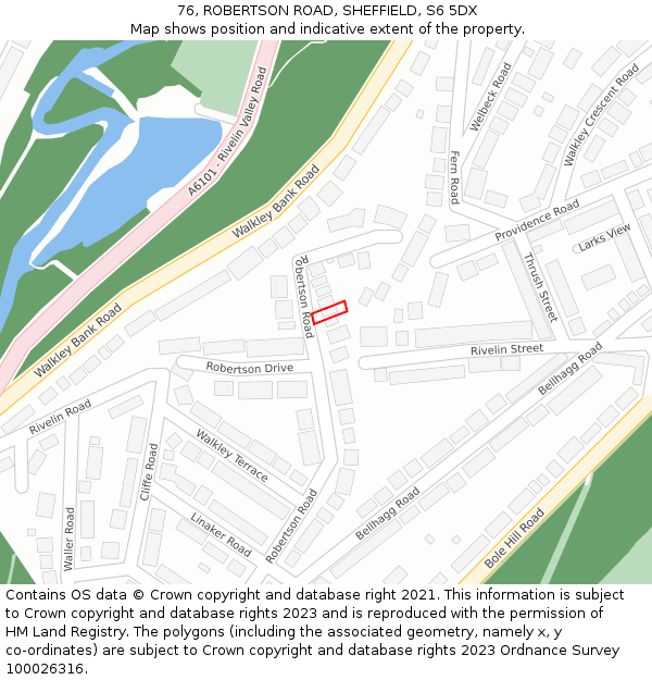 76, ROBERTSON ROAD, SHEFFIELD, S6 5DX: Location map and indicative extent of plot