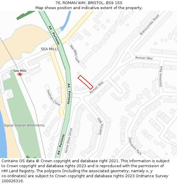 76, ROMAN WAY, BRISTOL, BS9 1SS: Location map and indicative extent of plot