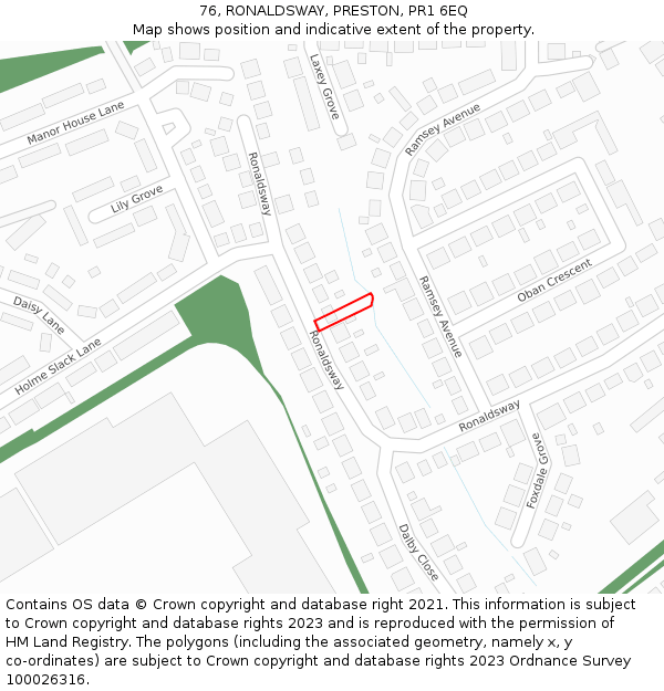 76, RONALDSWAY, PRESTON, PR1 6EQ: Location map and indicative extent of plot