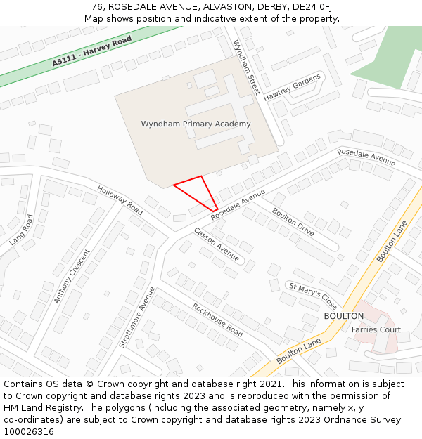 76, ROSEDALE AVENUE, ALVASTON, DERBY, DE24 0FJ: Location map and indicative extent of plot