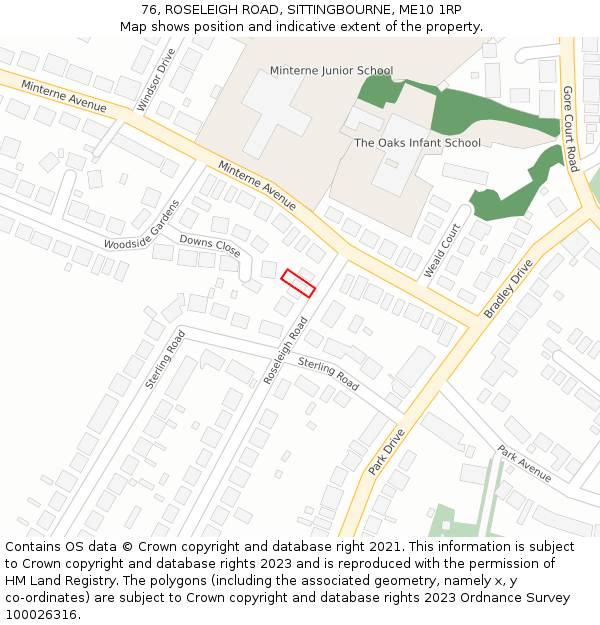 76, ROSELEIGH ROAD, SITTINGBOURNE, ME10 1RP: Location map and indicative extent of plot