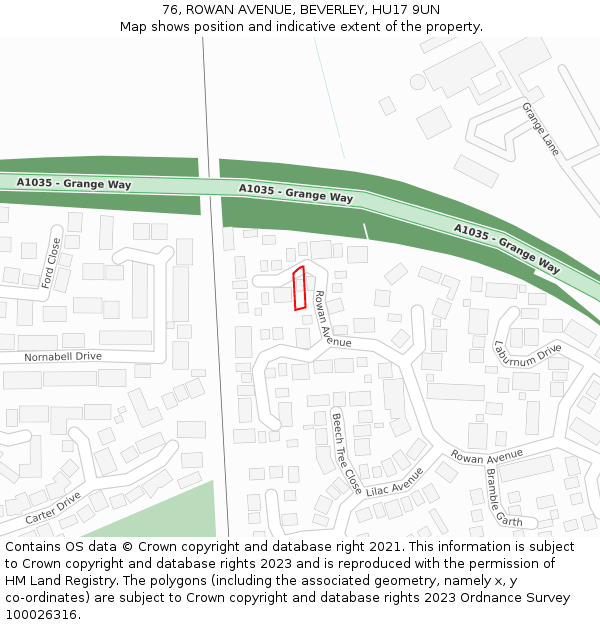 76, ROWAN AVENUE, BEVERLEY, HU17 9UN: Location map and indicative extent of plot