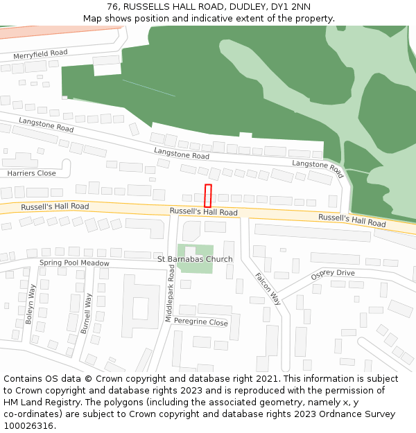 76, RUSSELLS HALL ROAD, DUDLEY, DY1 2NN: Location map and indicative extent of plot