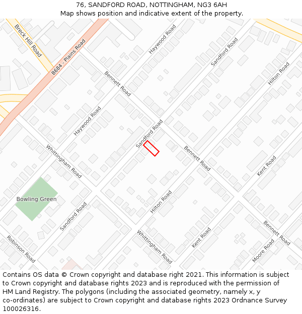 76, SANDFORD ROAD, NOTTINGHAM, NG3 6AH: Location map and indicative extent of plot