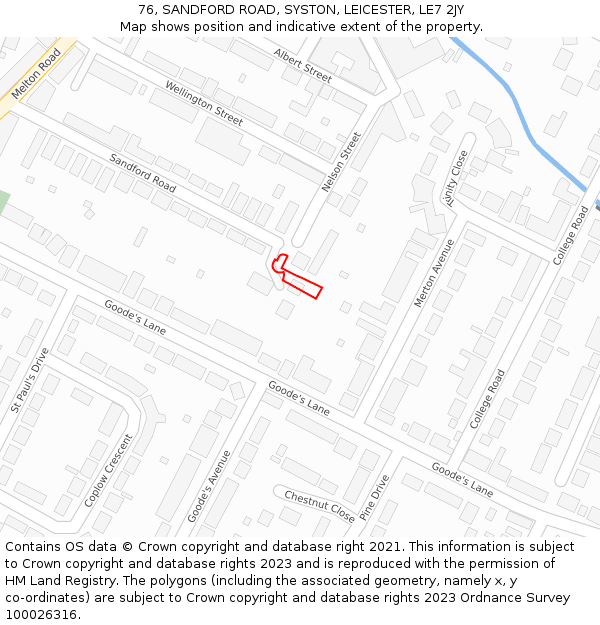 76, SANDFORD ROAD, SYSTON, LEICESTER, LE7 2JY: Location map and indicative extent of plot