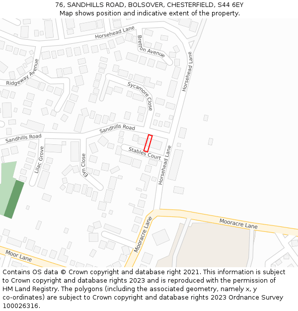 76, SANDHILLS ROAD, BOLSOVER, CHESTERFIELD, S44 6EY: Location map and indicative extent of plot