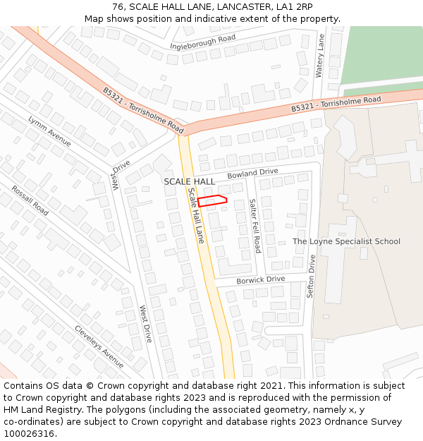 76, SCALE HALL LANE, LANCASTER, LA1 2RP: Location map and indicative extent of plot