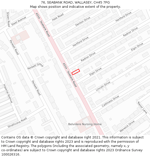 76, SEABANK ROAD, WALLASEY, CH45 7PG: Location map and indicative extent of plot