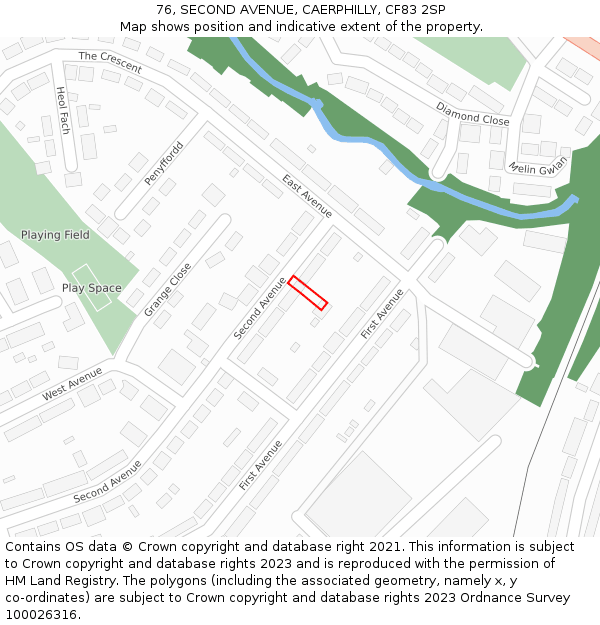 76, SECOND AVENUE, CAERPHILLY, CF83 2SP: Location map and indicative extent of plot