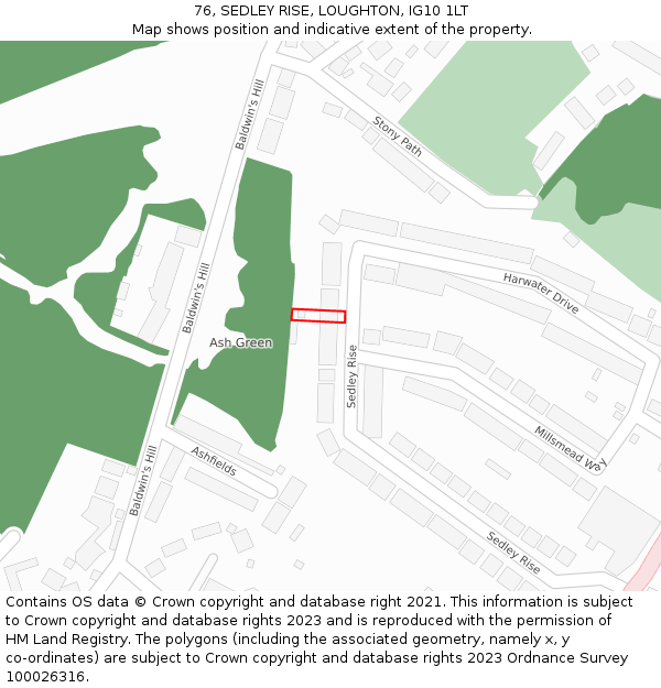 76, SEDLEY RISE, LOUGHTON, IG10 1LT: Location map and indicative extent of plot