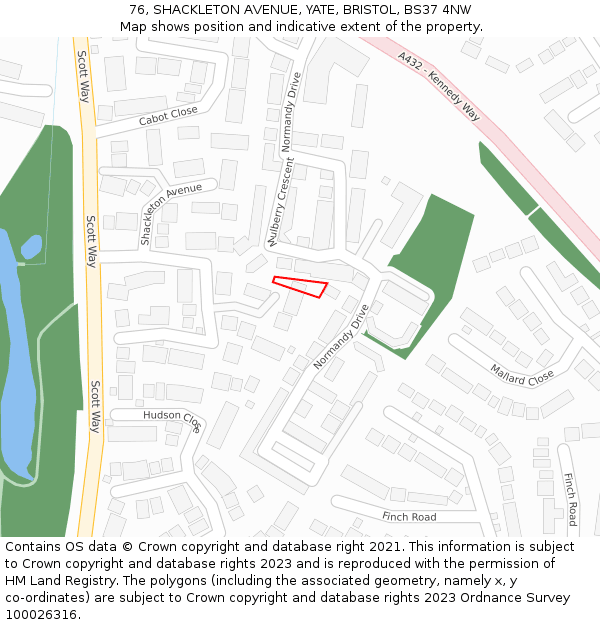 76, SHACKLETON AVENUE, YATE, BRISTOL, BS37 4NW: Location map and indicative extent of plot