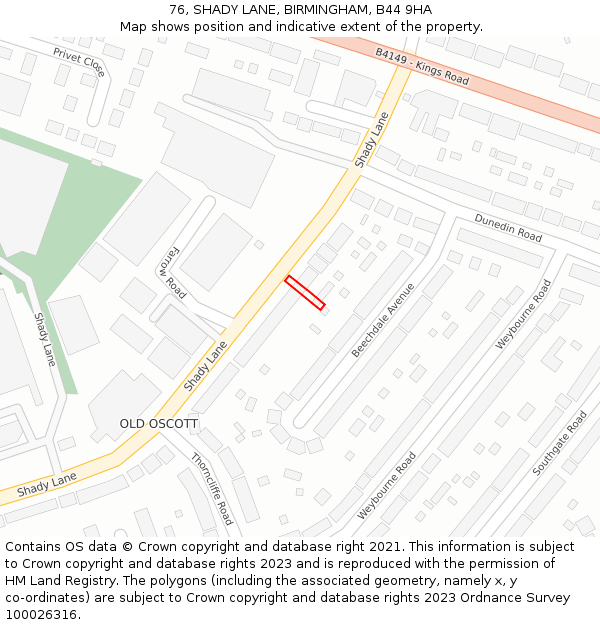 76, SHADY LANE, BIRMINGHAM, B44 9HA: Location map and indicative extent of plot