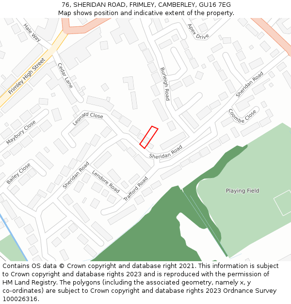 76, SHERIDAN ROAD, FRIMLEY, CAMBERLEY, GU16 7EG: Location map and indicative extent of plot