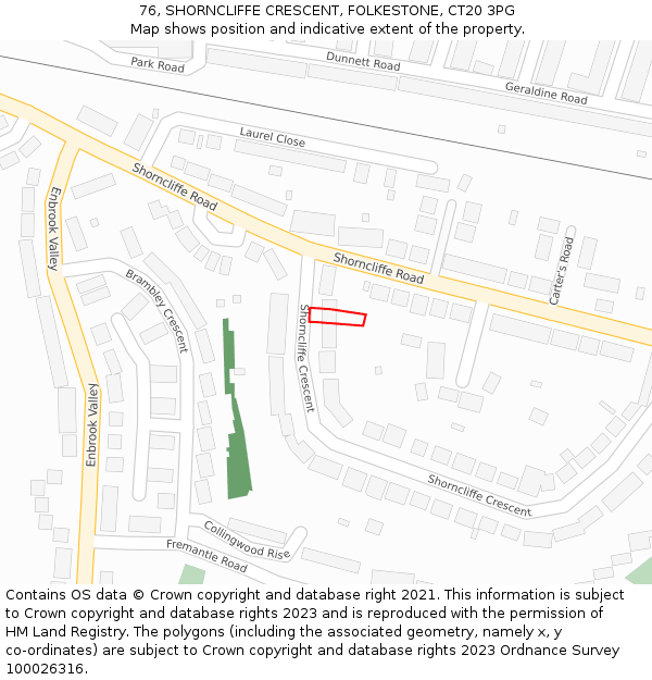 76, SHORNCLIFFE CRESCENT, FOLKESTONE, CT20 3PG: Location map and indicative extent of plot