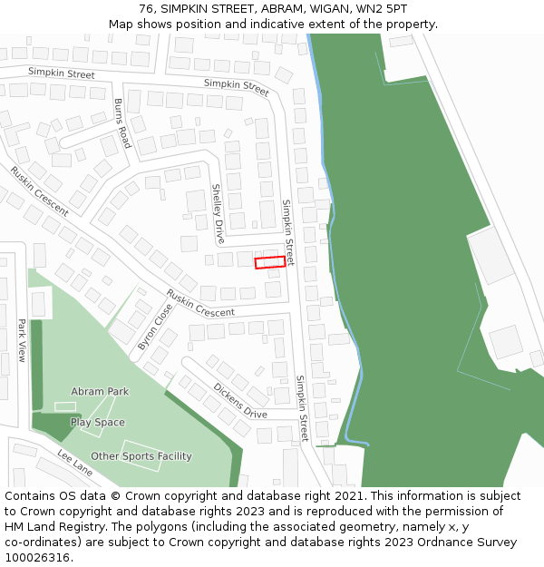 76, SIMPKIN STREET, ABRAM, WIGAN, WN2 5PT: Location map and indicative extent of plot