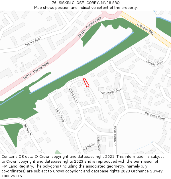 76, SISKIN CLOSE, CORBY, NN18 8RQ: Location map and indicative extent of plot