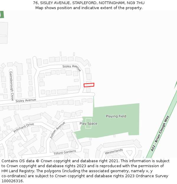 76, SISLEY AVENUE, STAPLEFORD, NOTTINGHAM, NG9 7HU: Location map and indicative extent of plot