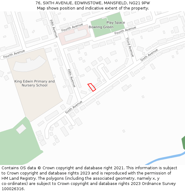 76, SIXTH AVENUE, EDWINSTOWE, MANSFIELD, NG21 9PW: Location map and indicative extent of plot