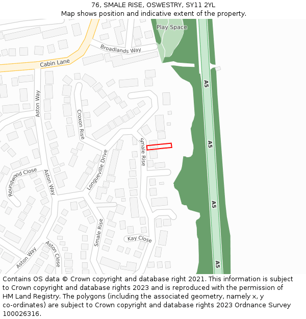 76, SMALE RISE, OSWESTRY, SY11 2YL: Location map and indicative extent of plot