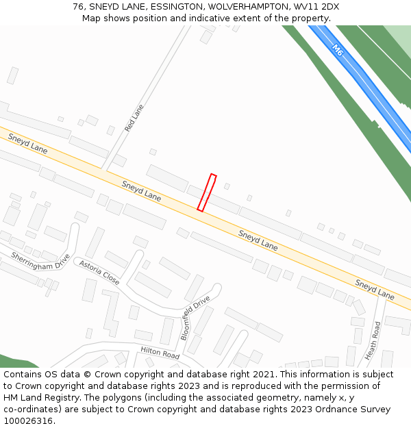 76, SNEYD LANE, ESSINGTON, WOLVERHAMPTON, WV11 2DX: Location map and indicative extent of plot