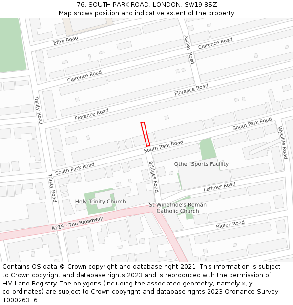 76, SOUTH PARK ROAD, LONDON, SW19 8SZ: Location map and indicative extent of plot