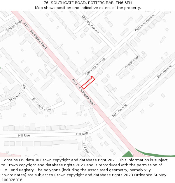 76, SOUTHGATE ROAD, POTTERS BAR, EN6 5EH: Location map and indicative extent of plot