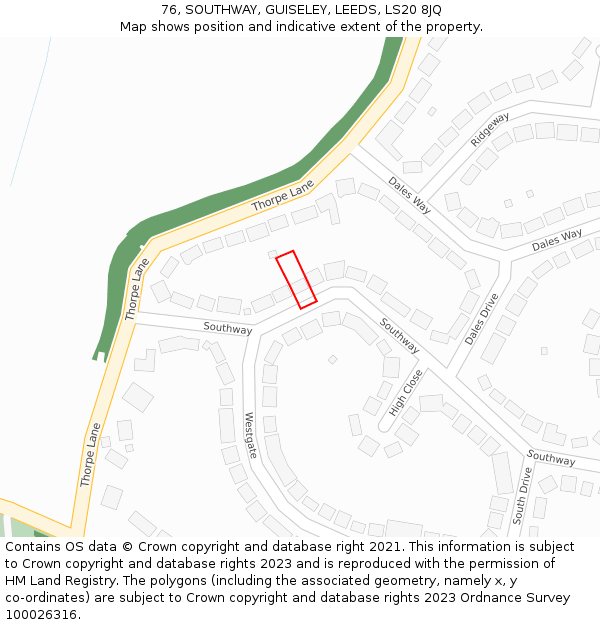 76, SOUTHWAY, GUISELEY, LEEDS, LS20 8JQ: Location map and indicative extent of plot