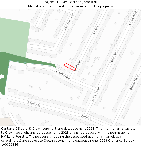 76, SOUTHWAY, LONDON, N20 8DB: Location map and indicative extent of plot