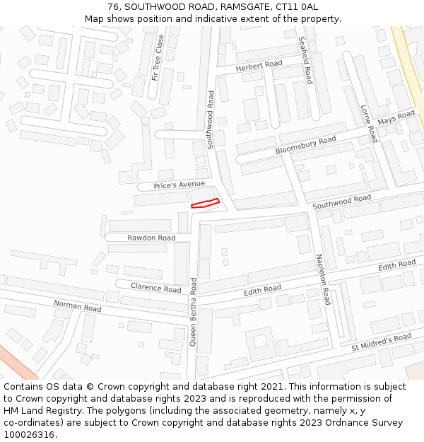 76, SOUTHWOOD ROAD, RAMSGATE, CT11 0AL: Location map and indicative extent of plot