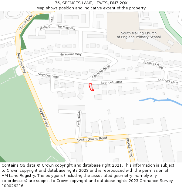 76, SPENCES LANE, LEWES, BN7 2QX: Location map and indicative extent of plot