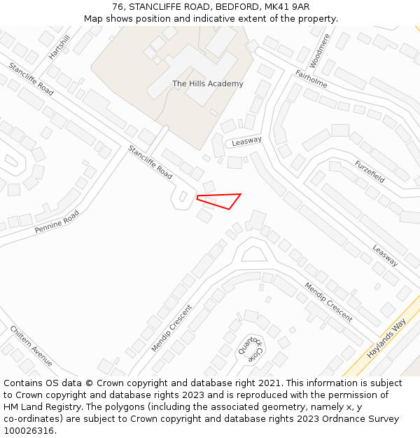 76, STANCLIFFE ROAD, BEDFORD, MK41 9AR: Location map and indicative extent of plot