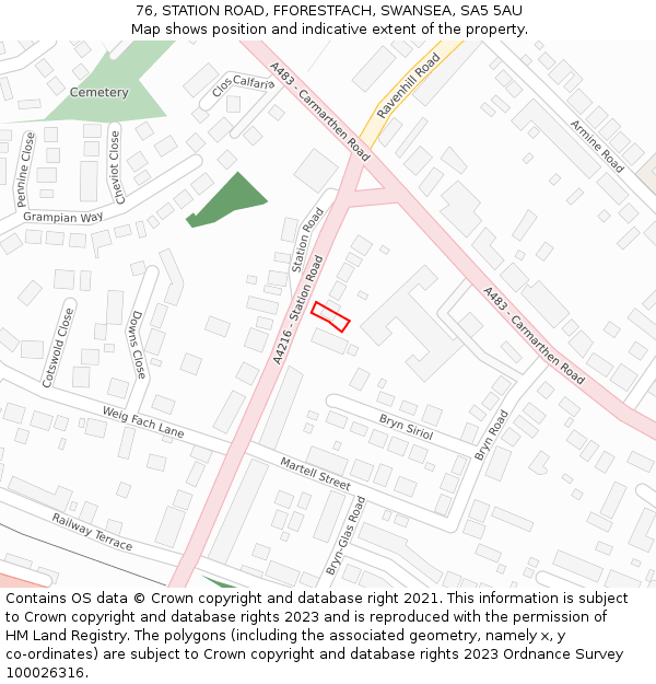 76, STATION ROAD, FFORESTFACH, SWANSEA, SA5 5AU: Location map and indicative extent of plot