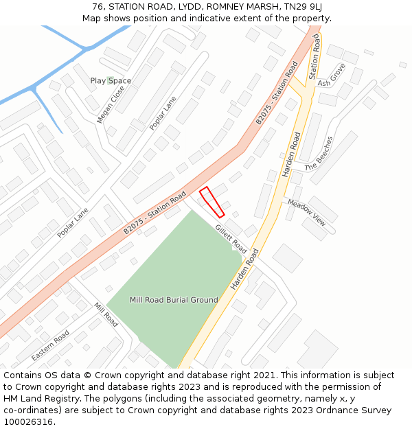 76, STATION ROAD, LYDD, ROMNEY MARSH, TN29 9LJ: Location map and indicative extent of plot