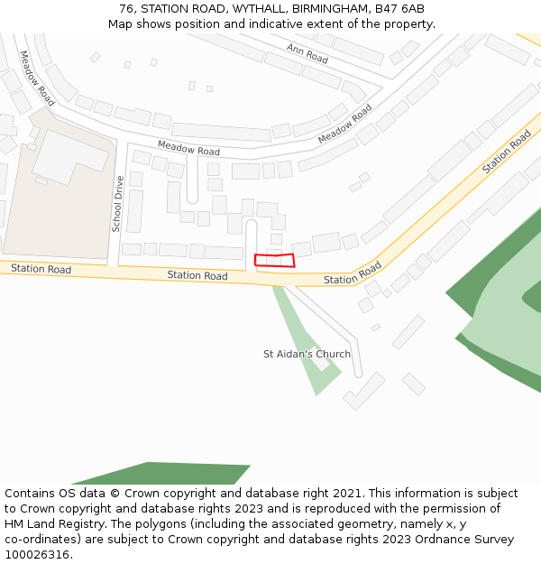 76, STATION ROAD, WYTHALL, BIRMINGHAM, B47 6AB: Location map and indicative extent of plot