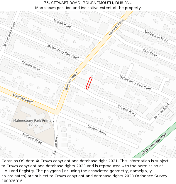 76, STEWART ROAD, BOURNEMOUTH, BH8 8NU: Location map and indicative extent of plot