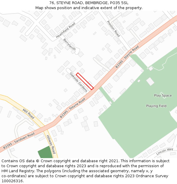 76, STEYNE ROAD, BEMBRIDGE, PO35 5SL: Location map and indicative extent of plot