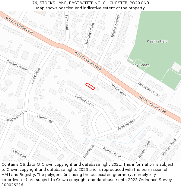 76, STOCKS LANE, EAST WITTERING, CHICHESTER, PO20 8NR: Location map and indicative extent of plot