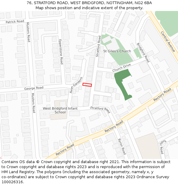 76, STRATFORD ROAD, WEST BRIDGFORD, NOTTINGHAM, NG2 6BA: Location map and indicative extent of plot