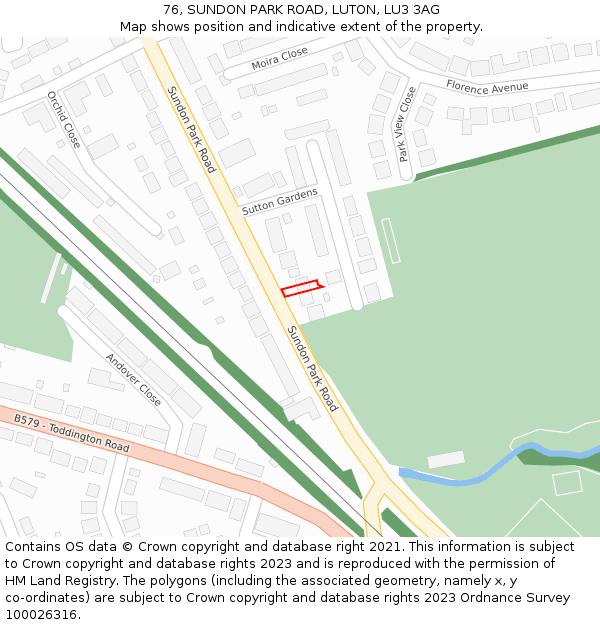 76, SUNDON PARK ROAD, LUTON, LU3 3AG: Location map and indicative extent of plot